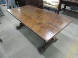 Antique Carved Continental Trestle Base Table