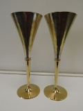 Pair of Scandia Presents Silver Plate and Gilt Champagne Flutes or Wine Stems