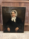19th C Folk Art Portrait of a Woman w/Bonnet