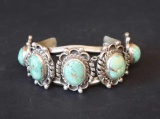 Native American Sterling Silver and Turquoise Bangle Bracelet