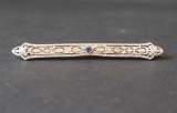 14K Gold Filigree Bar Pin set with Sapphire