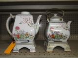 (2) Porcelain Oriental Tea Pots on stands