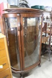 Curved-Front Oak China Cabinet