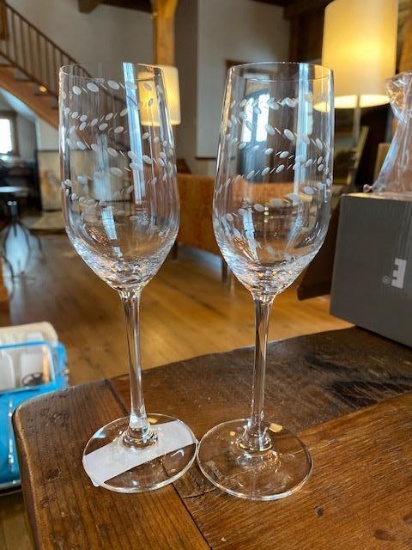 Pair of Riedel Copper Wheel Engrave Flutes