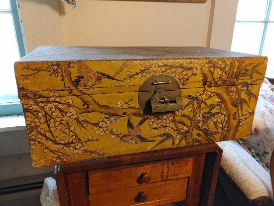 Antique Oriental Painted Hide Covered Box