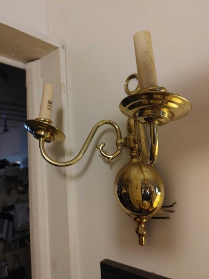 Pair of Brass Two Light Electric Wall Sconces