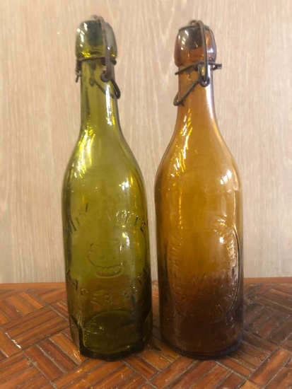 2 Amber Beer Bottles