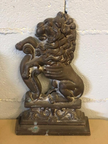 English Rampant Lion Brass Doorstop