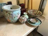 (8) Pieces Asian Porcelain, Cinnabar, Celadon