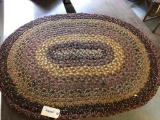 Worn Brown Hand Braided Oval Rug