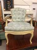 French Upholstered Vintage Armchair and Ottoman