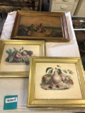 (2) Matching Fruit Prints in Gilt Frames Plus Other Gold Frame