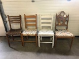 (3) Slat Back Wood Seat Chairs & Painted Deco Chair
