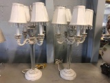 Pair (4) Arm Glass and Wood Candelabra Lamps