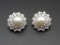 Pair of Platinum & 18K White Gold, Diamond & Pearl Clip-On Earrings