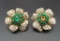 18K Yellow Gold, Diamond and Emerald Flower Form Clip-On Earrings