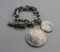 Heavy Silver Plate Bracelet with (2) Silver French Coins