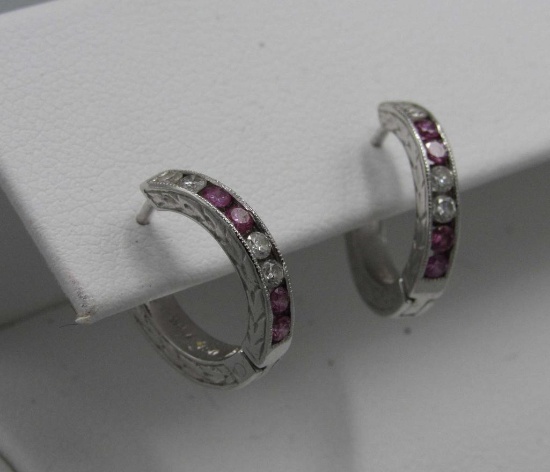 Pair of 18K White Gold & Diamond Hoop Earrings