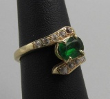 14k Yellow Gold, Diamond & Emerald Ring
