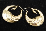 Pair of 14K Yellow Gold Swan Hoop Earrings