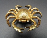 18K Yellow Gold Crab Brooch with Diamond Eyes