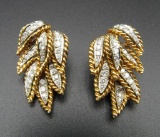 18K Rose Gold & 14K Yellow Gold and Diamond Leaf Form Clip-On Earrings