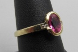 14K Yellow Gold, Diamond & Pink Stone Ring