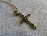 14K White Gold & Emerald Cross Pendant