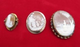 (3) Antique Cameo Brooches