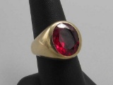 10K Yellow Gold & Synthetic Ruby Gent's Ring