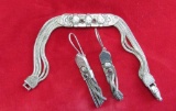 Sterling Silver 5 Strand Bracelet & Earrings w/Ruby ? Stones