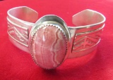 Sterling Silver Cuff Bracelet with Pink Agate