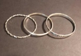 (3) Sterling Silver Bangle Bracelets, (2) 7 3/4