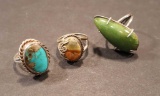 (3) Sterling Rings with Natural Stones