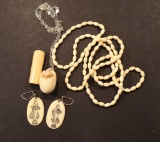 (4) Carved Bone & Ivory Pieces: Stamp,