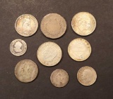 (9) Foreign Silver Coins: 1 FR, Netherland, Framfor, OsterreichNapolean III, more