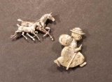 (2) Sterling Silver Pins, (1) Horses, (1) Hiker