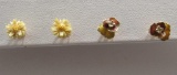 (2) Pairs of Stud Earrings with 14K Yellow Gold Backs