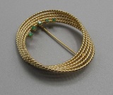 14K Yellow Gold & Emerald Brooch