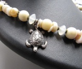 Sterling Silver, Shell Bead, Bone & Pearl Necklace with Tropical Themed Sterling Charms, 30