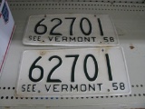 (2) 1958 Vermont License Plates