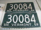 (2) 1959 Vermont License Plates