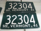 (2) 1961 Vermont License Plates