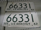 (2) 1962 Vermont License Plates