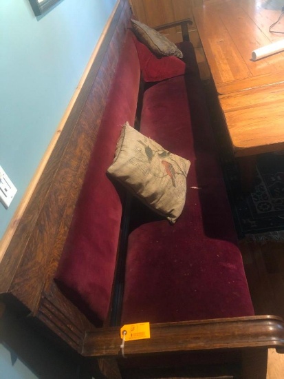 Antique Oak Velvet Upholstered Masonic Lodge Bench