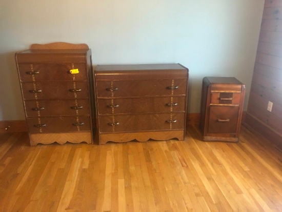 (3) Antique Waterfall Bedroom Set Pieces