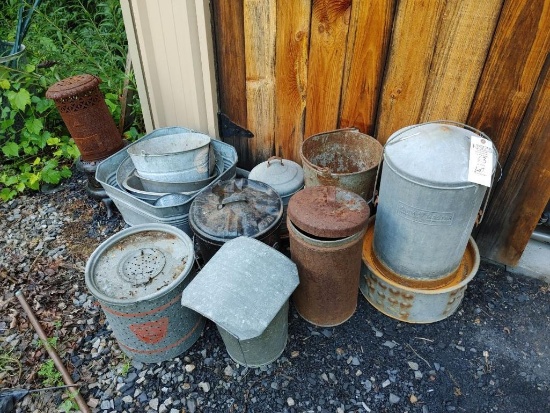 Asst. Vintage Tin Barrels & Buckets