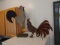 (2) Painted Folk Wood & Metal Decorative Roosters