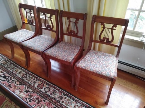 (4) Mahogany Lyre Back Upholstered Seat Chairs