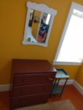 Painted 3 Drawer Dresser & Wall Mirror & End Stand